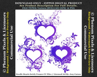 Hearts Swirly Frames Vectors 1 - Commercial Use - SVG, EPS, AI, PNGs - Valentine Love Romantic Wedding - Digital Download