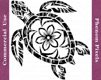 Sea Turtle Floral Deco - Commercial Use - png and Vector Formats svg eps ai - Digital Download - Print Cut Engrave Carve CNC