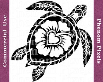 Sea Turtle Floral Deco - Commercial Use - png and Vector Formats svg eps ai - Digital Download - Print Cut Engrave Carve CNC