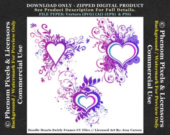 Hearts Swirly Frames Vectors 2 - Commercial Use - SVG, EPS, AI, PNGs - Valentine Love Romantic Wedding - Digital Download