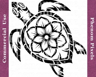 Sea Turtle Floral Deco - Commercial Use - png and Vector Formats svg eps ai - Digital Download - Print Cut Engrave Carve CNC