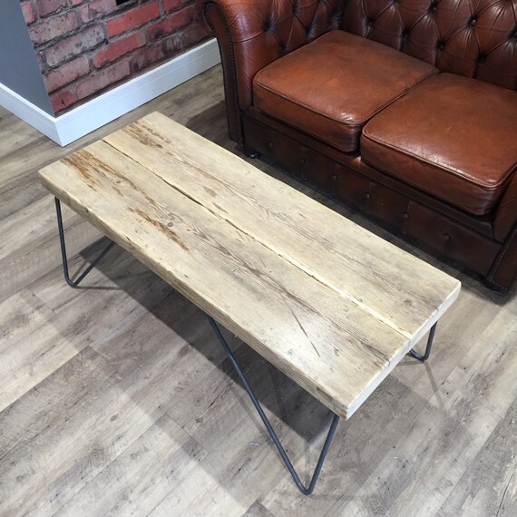 Reclaimed Thick Scaffold Board Coffee Table With Hairpin Legs Image 0