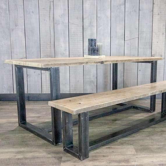Industrial Reclaimed Wood Dining Table And Bench Handmade Etsy