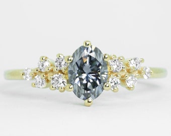 Grey Moissanite and diamond art deco 1920's inspired engagement ring in yellow/rose/white gold or platinum