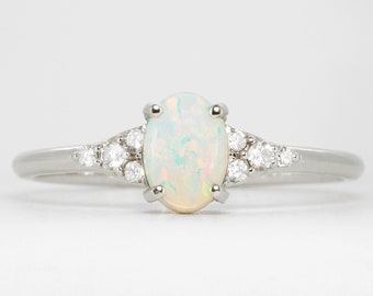 Opal and diamond art deco 1920's inspired engraved engagement ring in yellow/rose/white gold or platinum