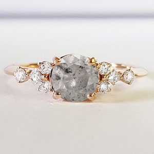 Salt and pepper Diamond engagement ring handmade in yellow/white/rose gold cluster delicate petite thin band