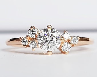 Lab grown diamond cluster engagement ring in white/rose/yellow gold or platinum