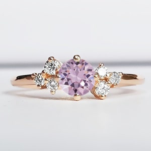 Amethyst and diamond cluster engagement ring in white/rose/yellow gold or platinum