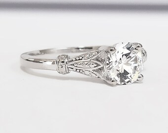 Moissanite engagement ring art nouveau 1900's inspired band in white/rose/yellow gold or platinum