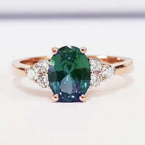 Colour change Alexandrite and diamond engagement ring handmade in rose/white/yellow gold or platinum