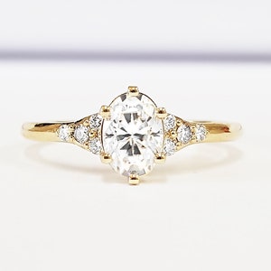 Moissanite and diamond art deco 1920's inspired engraved engagement ring in yellow/rose/white gold or platinum
