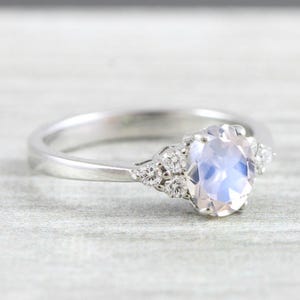 Moonstone and Diamond oval engagement ring in white/rose/yellow gold for her handmade ring UK