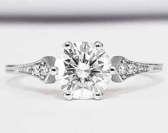 1 carat lab grown diamond engagement ring handmade in platinum antique 1920s art deco inspired
