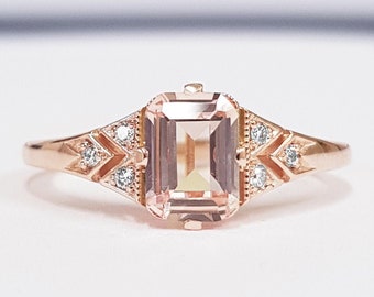 Champagne sapphire and diamond handmade engagement ring in rose/white/yellow gold or platinum for her