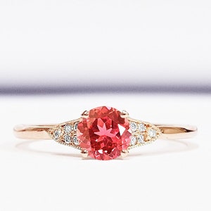 Padparadscha sapphire and diamond engagement ring handmade in gold or platinum antique 1920s art deco inspired