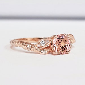 Champagne sapphire twig engagement ring with diamonds wood branch leaf leaves in white/rose/yellow gold or platinum handmade
