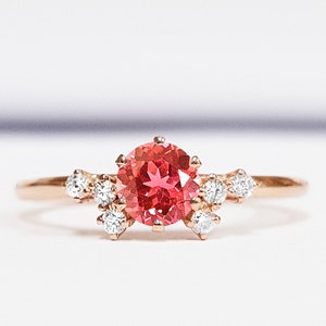 Padparadscha sapphire and diamond unique engagement ring in white/yellow/rose gold or platinum handmade