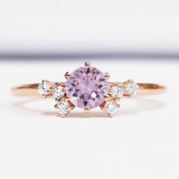 Lavender amethyst and diamond unique engagement ring in white/yellow/rose gold or platinum handmade