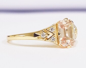 Champagne sapphire and diamond handmade engagement ring in rose/white/yellow gold or platinum for her