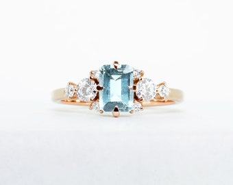 Aquamarine and Moissanite Engagement Ring