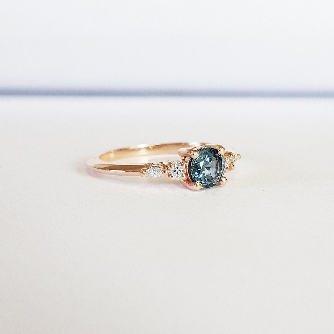 Teal Sapphire Engagement Ring Handmade in Rose/white/yellow - Etsy UK