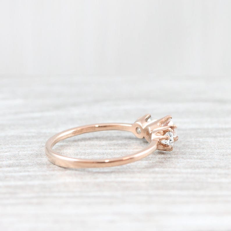 Morganite and diamond/moissanite trilogy 3 stone engagement ring handmade in gold or platinum image 3