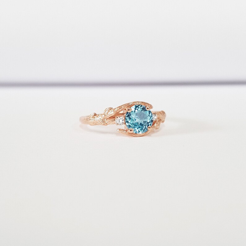 Leaf Engagement Ring With Lab Grown Mint Sapphire and Diamond - Etsy