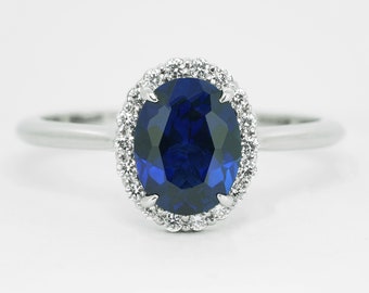 Sapphire and Diamond Halo Engagement Ring