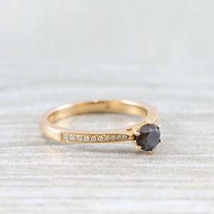 Black and white diamond rose gold engagement ring art deco 1920's inspired thin petite band unique image 2