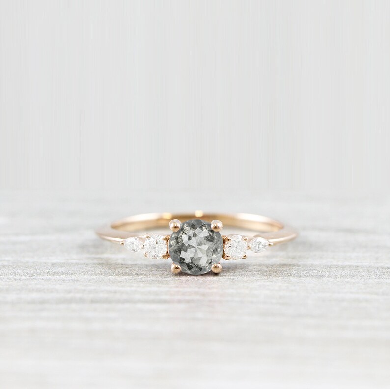 Salt and Pepper Diamond Engagement 5 Stone Ring in Etsy Australia