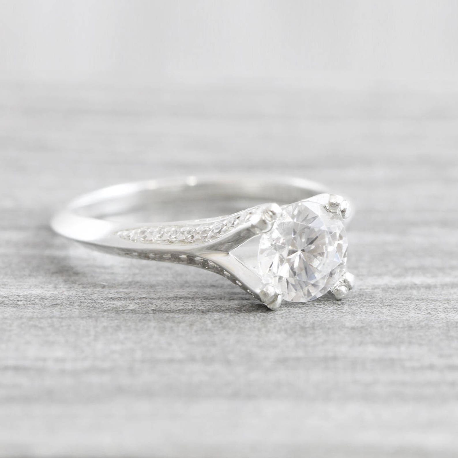 White Sapphire Engagement Ring Art Deco 1920's Inspired Etsy