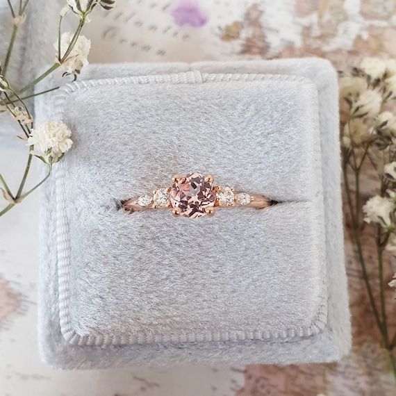Champagne Rose Sapphire Engagement Ring Handmade in Rose Gold With