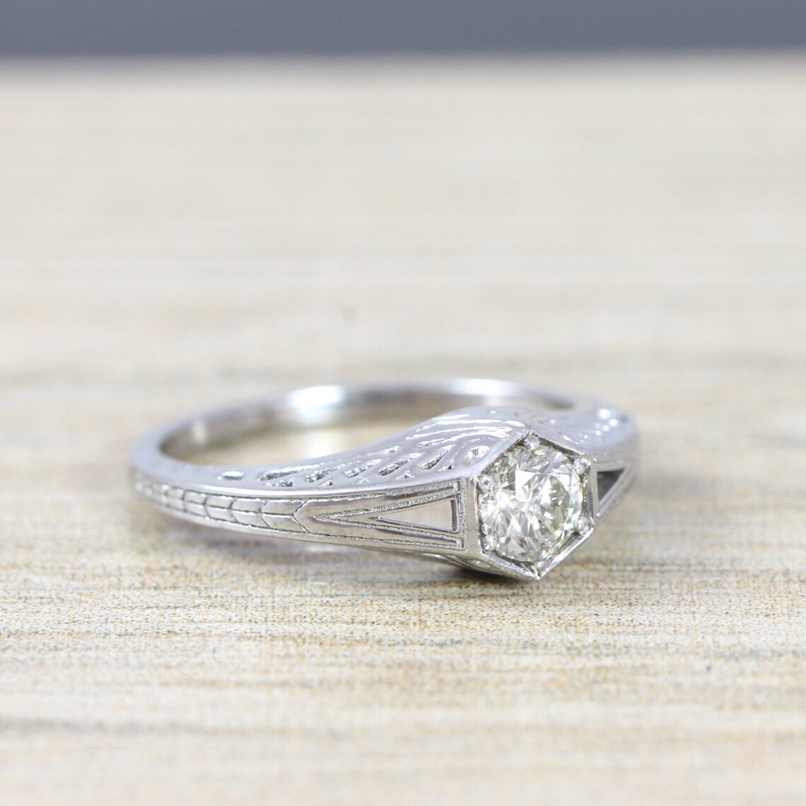 White Sapphire Engagement Ring Art Nouveau 1900's Inspired Etsy