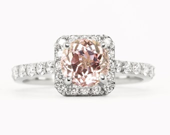 Champagne Sapphire With Square Diamond Halo Ring