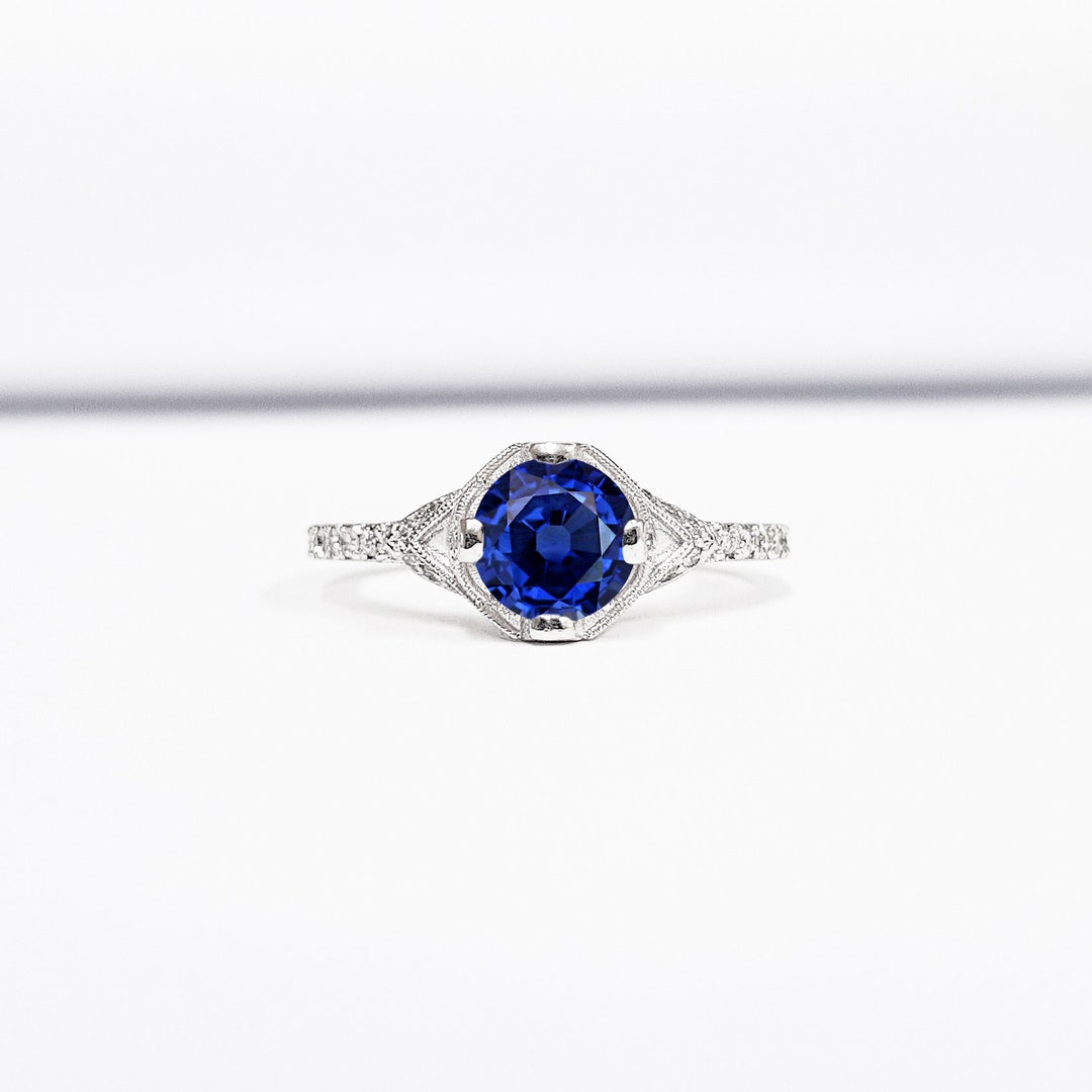Sapphire and Diamond Engagement Ring Handmade in - Etsy