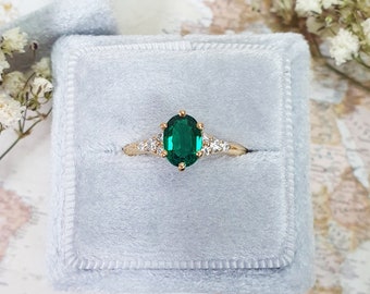 Emerald and Diamond 1920s Inspired Engagement Ring