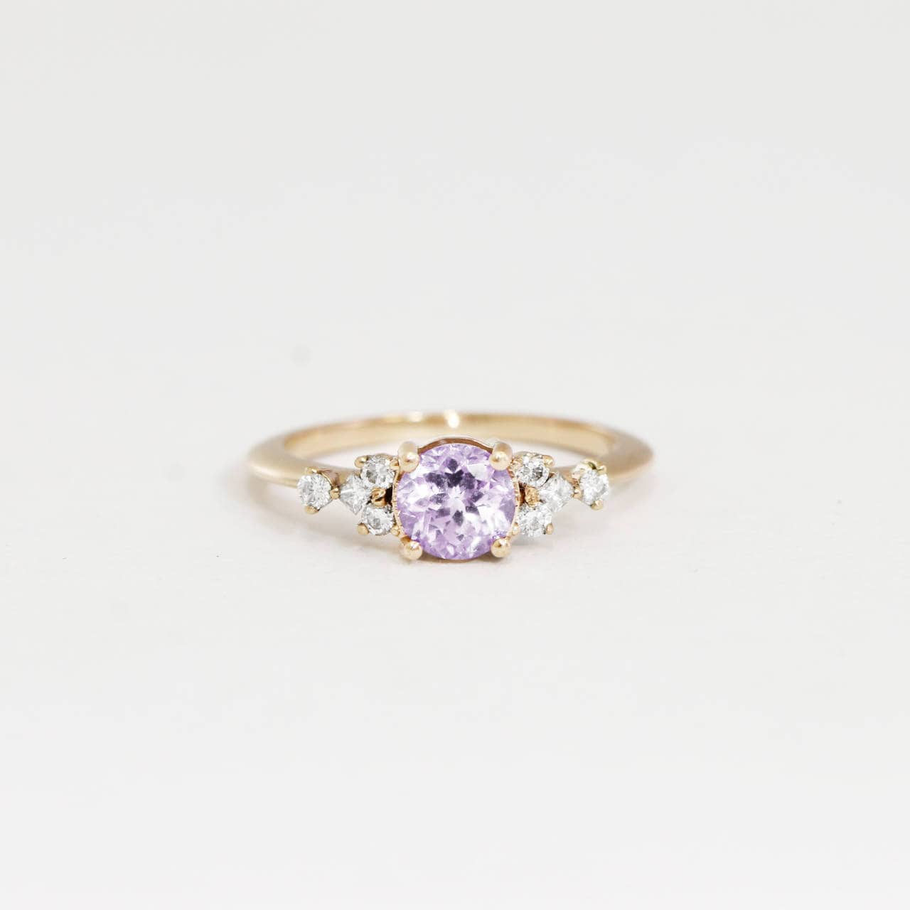Lavender Amethyst and Diamond Engagement Ring Handmade in Yellow