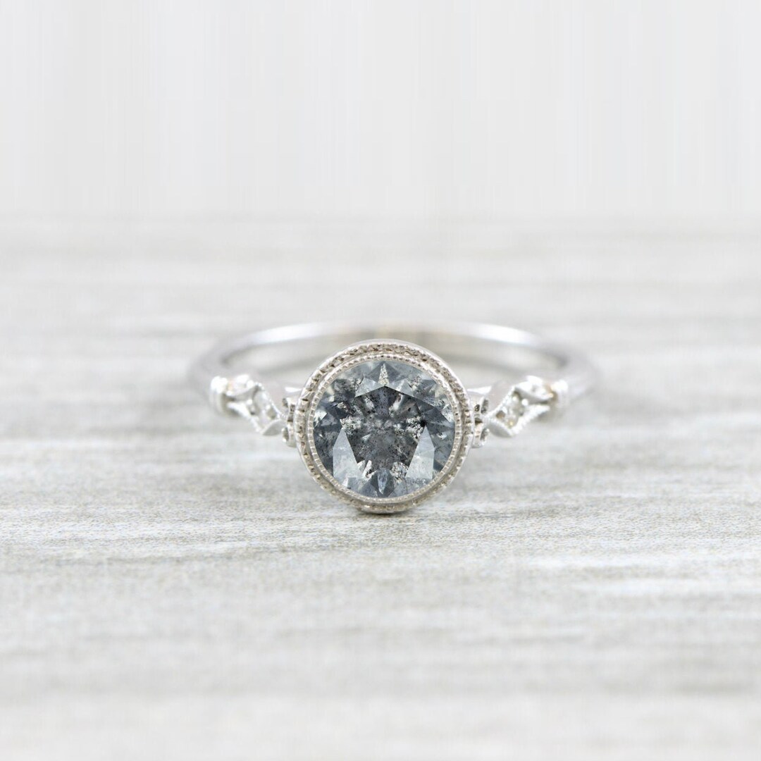 Salt and Pepper Diamond Engagement Ring With Accent Stones 1920s Art