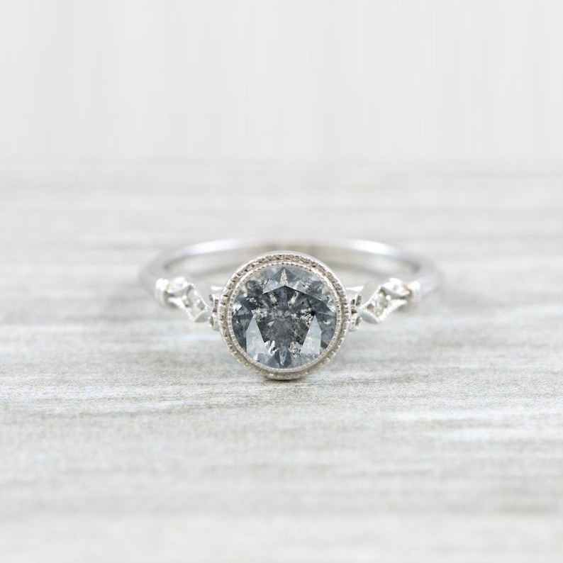 Salt and Pepper Diamond Engagement Ring With Accent Stones Etsy UK