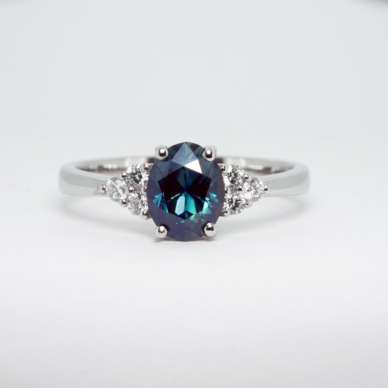 Teal Sapphire and Diamond Oval Engagement Ring in Platinum for - Etsy UK