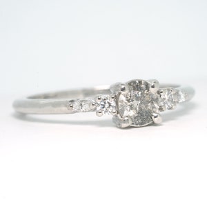 Salt and Pepper Diamond Engagement 5 Stone Ring Handmade image 2