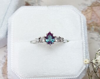 Alexandrite and Diamond 5 Stone Engagement Ring