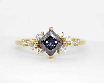 Princess Cut Moissanite and Diamond Engagement Ring