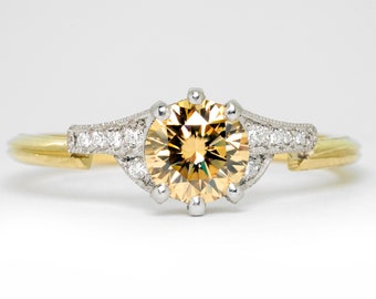 Champagne Moissanite and Diamond Ring