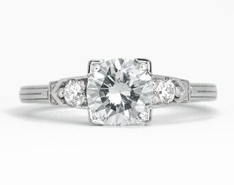 Moissanite and Diamond Art Deco Inspired Engagement Ring