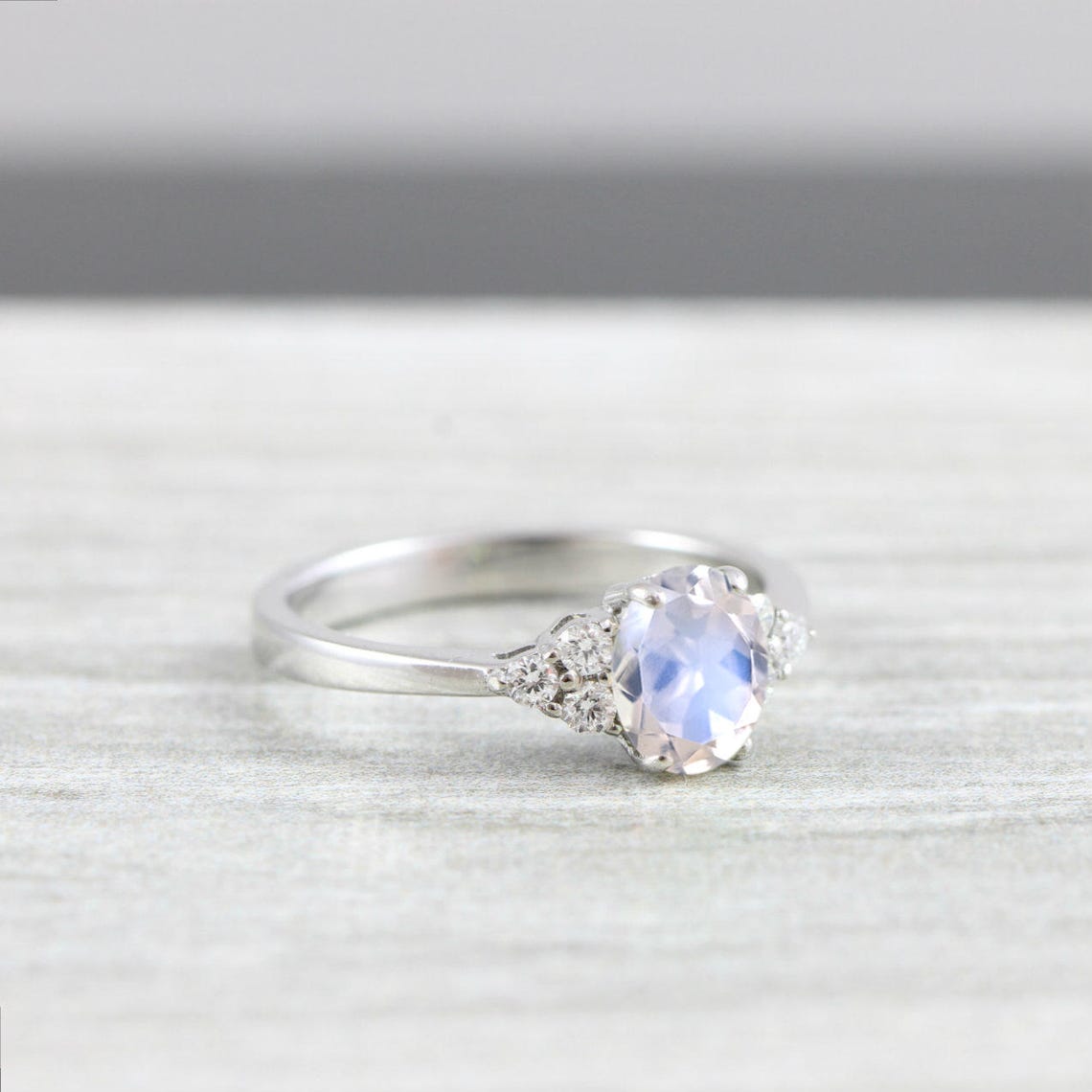 Moonstone and Diamond Oval Engagement Ring in - Etsy