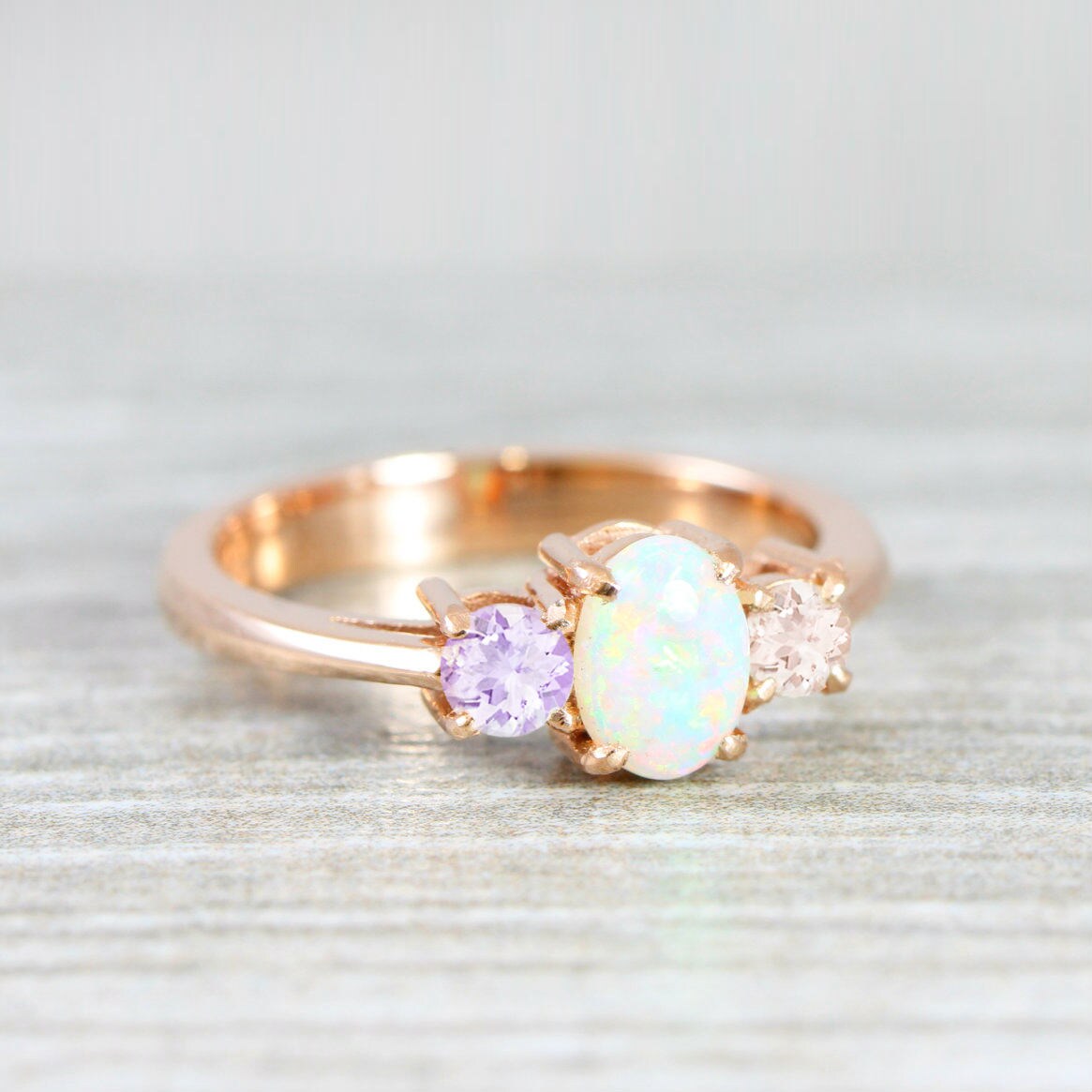 Opal morganite and lavender amethyst engagement ring handmade | Etsy