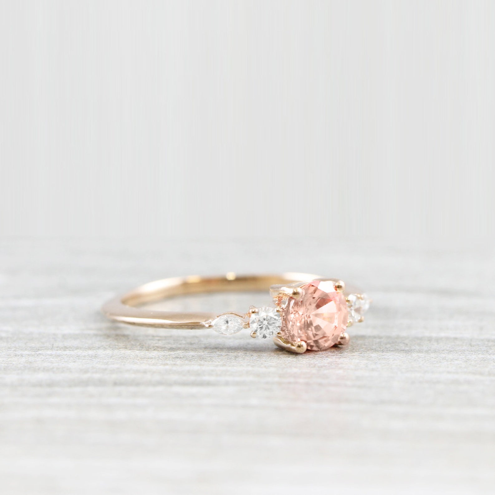 Champagne Rose Sapphire Engagement Ring Handmade in Rose Gold - Etsy