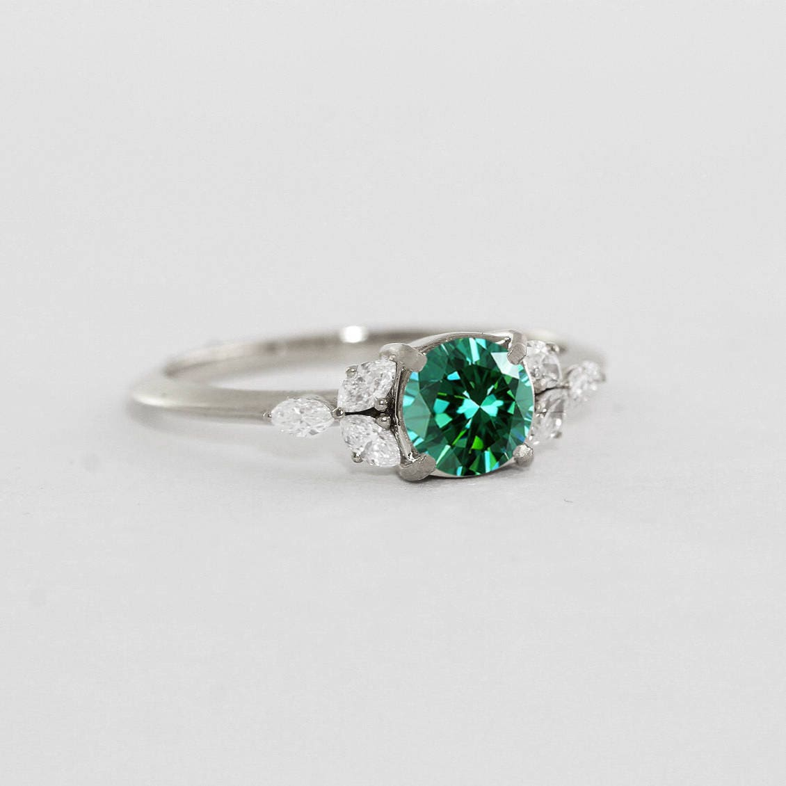 Teal Green Moissanite and Diamond Engagement Ring With - Etsy UK