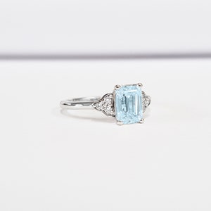 Emerald Cut Aquamarine and Diamond Engagement Ring Antique - Etsy